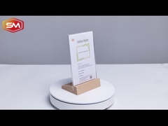 T شكل حامل علامة أكريليك مع قاعدة خشبية منحنية