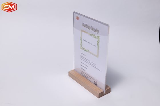 حامل علامة طاولة أكريليك إطار حامل قائمة مع قاعدة خشبية